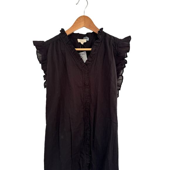 Elan Black Ruffle Sleeve Dress Button Up With Belt Large NWT - Picture 10 of 10